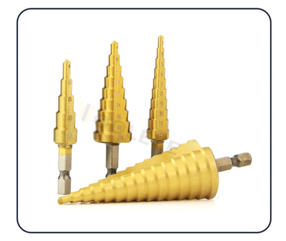3-12 4-12 4-20 4-32mm HSS Titan Stufenbohrer Konischer Bühnenbohrer für Metall Holz Hochgeschwindigkeits-Stufenbohrer-Set Elektrowerkzeuge