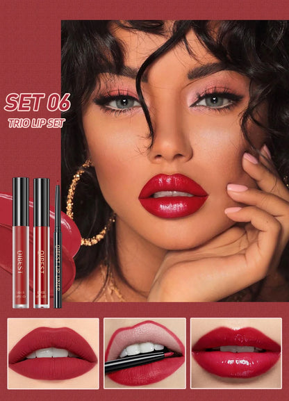 3pcs Matte Liquid Lipstick+Lip Liner Set Lip Glaze Makeup Nude Black Red Velvet Lip Gloss Long Lasting Lip Tint Cosmetics Kits.