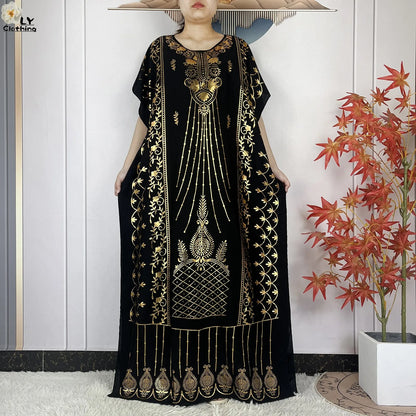 Neue Sommer Abaya für Frauen lässig Kurzarm weiches Baumwoll kleid Dubai Kaftan lose Dame Maxi Islam afrikanisches Kleid mit großem Schal.