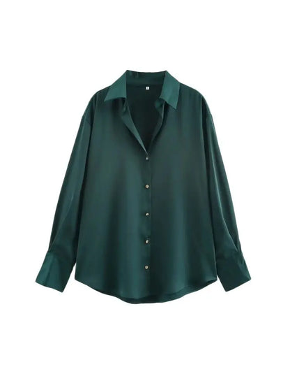 Women's Chic Lapel Collar Blouse Long Sleeve Button-Up Fashion Flowing Top Elegant Female Shirt Office.