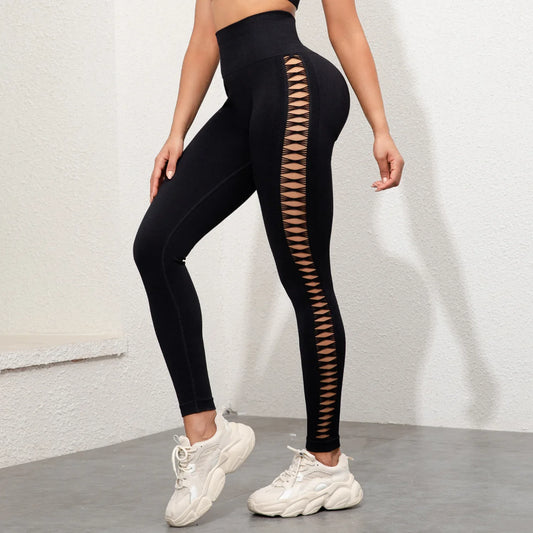 Hohe Taille, ausgehöhlte Yogahose, leichte, atmungsaktive Fitness-Sport-Leggings, Bauchkontrolle, Po-Lifting, Damenhose
