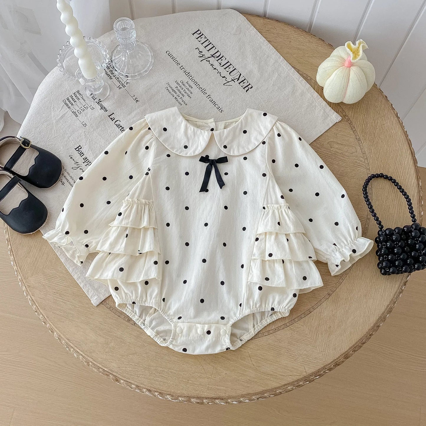 2023 herbst Neue Baby Mädchen Bodysuit Baumwolle Polka Dot Gedruckt Infant Mädchen Ein Stück Kleidung Kleinkind Overall Neugeborene Kleidung.