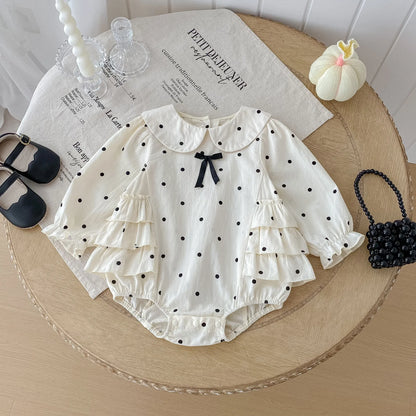 2023 herbst Neue Baby Mädchen Bodysuit Baumwolle Polka Dot Gedruckt Infant Mädchen Ein Stück Kleidung Kleinkind Overall Neugeborene Kleidung.