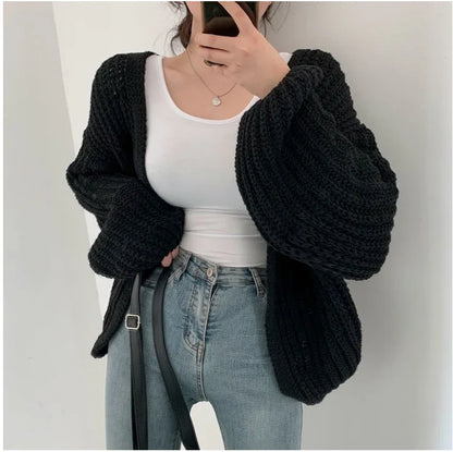 Vintage Harajuku Lantern Sleeve Women Cardigan Sweater Casual Korean Fall Streetwear Tops Coat Chic Lazy Wind Y2k Sweater.