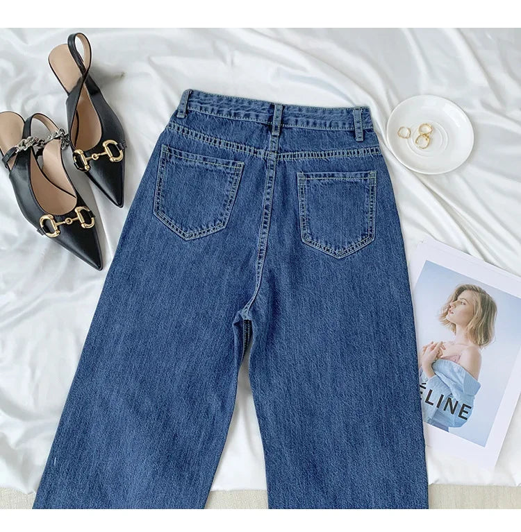 Vintage High-waisted Loose-fit Slimming Straight-leg Jeans For Women Trendy Long Trousers A Retro Flair.