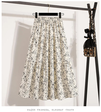 2025 Vintage Draped Elegant Chinese Style Women's Half-length Skirts Autumn Floral Pleated A- Line Skirt With Lining.