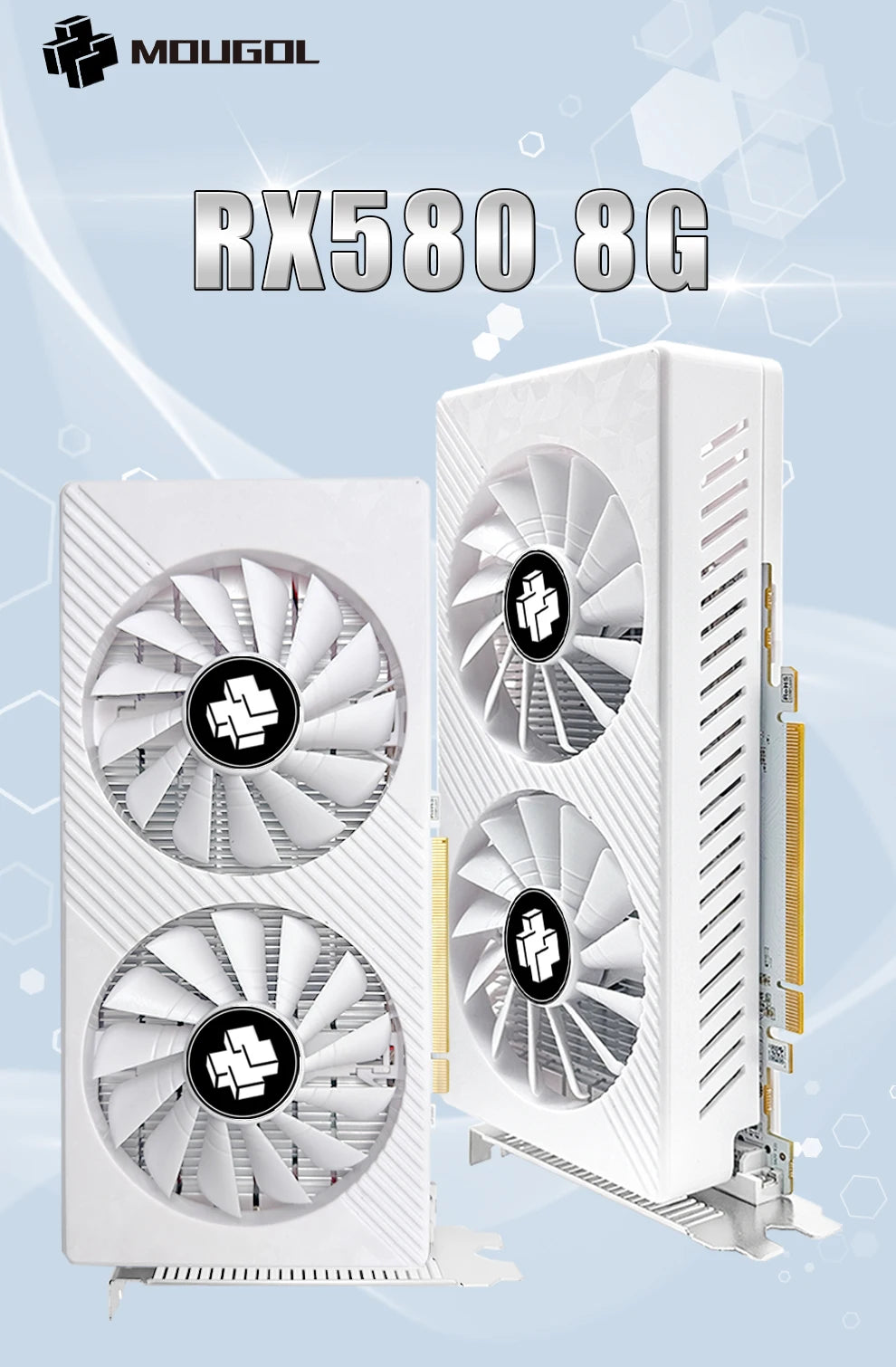 MOUGOL AMD Radeon RX580 8GB Graphics Card GDDR5 Memory 2048SP 256Bit PCI-E3.0x16 GPU DP DVI for Computer Gaming Video Card.