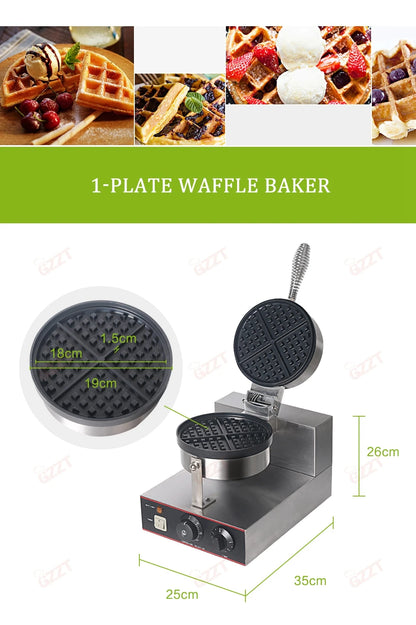 GZZT Commercial Double Head Waffle Maker 4-Piece Non-stick 2000W Adjustable Temperature 50-300℃ High-Efficiency Snack Machine.