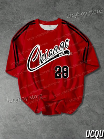 Summer Men Sports Loose Comfortable Men's T-Shirt No.28 Print Men's Short-Sleeved O-Neck Top Daily Street Mens T-Shirt.