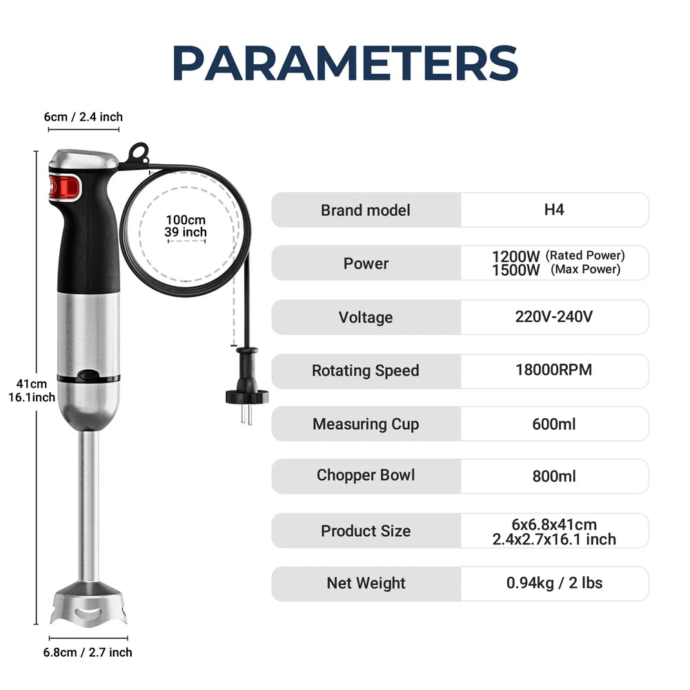 6-in-1 Electric Hand Held Stick Blender Multi-Purpose Immersion Hand Blender,Stainless Steel Blades,Home & Kitchen,MAX 1500W.