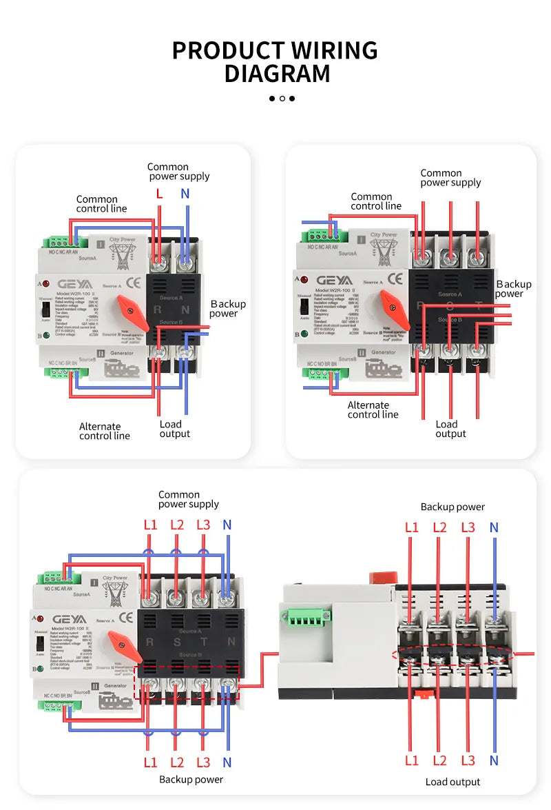 GEYA W2R ATS 110V 220V PC Dual Power Automatischer Transferschalter 63A 100A Haushalts-Stromübertragungsschalter 50/60Hz.
