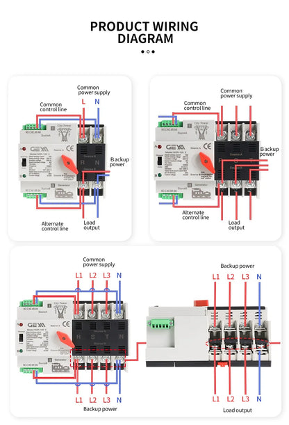 GEYA W2R ATS 110V 220V PC Dual Power Automatischer Transferschalter 63A 100A Haushalts-Stromübertragungsschalter 50/60Hz.