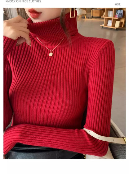2025, Basis Pullover Herbst Winter Dicken Rollkragenpullover Beiläufige Dünne Gestrickte Pullover Koreanischen Stil Einfache Basis Schicht Warme Tops