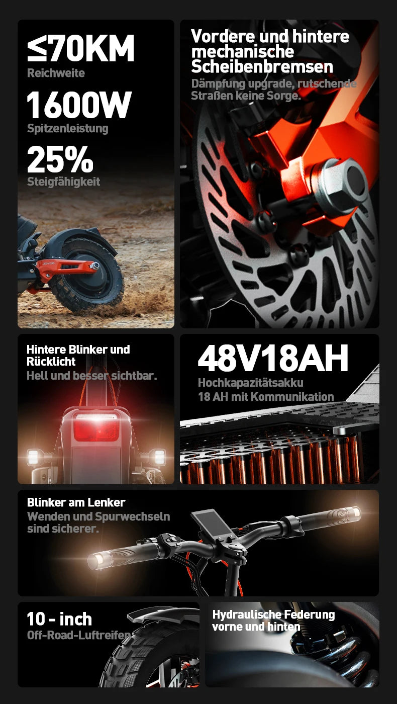 JOYOR T6E Adult Electric Scooter 500W Motor 48V18AH Battery E-Mountain Escooter 10" Off-Road Tire Foldable E-Scooter.