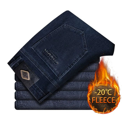 Autumn Winter New High Elasticity Men's Business Jeans Haze Blue Black Gray Denim Trousers Men's Pants Work Clothes Brand