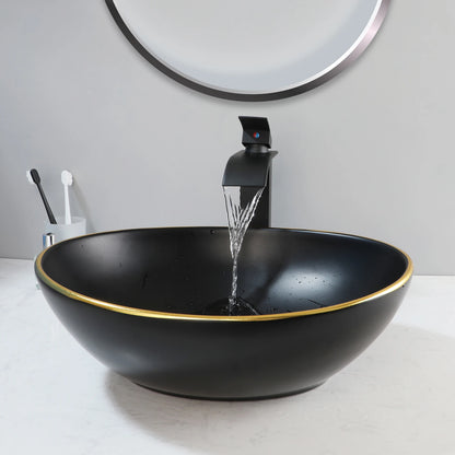 KEMAIDI Ovales Waschbecken mit Wasserhahn, weiße Marmorierung, Badezimmer-Waschbecken über der Theke, Keramik-Waschbecken für Badezimmermischer