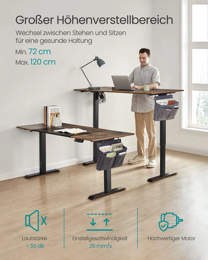 SONGMICS Höhenverstellbarer Schreibtisch elektrisch, 70 x 160 x (72-120) cm, stufenlos verstellbar, gespleißte Platte