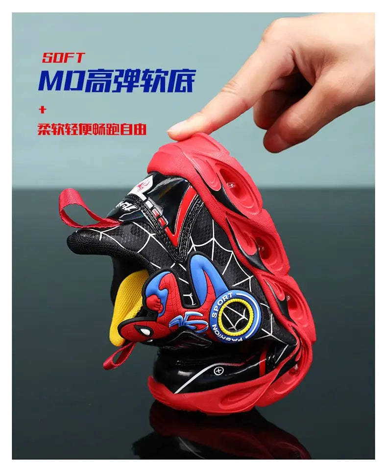 Disney Boys Shoes LED Lights Cartoon Autumn Children's Sports Shoes Leather Non-slip Children's Running Shoes Sneaker Size 25-35.