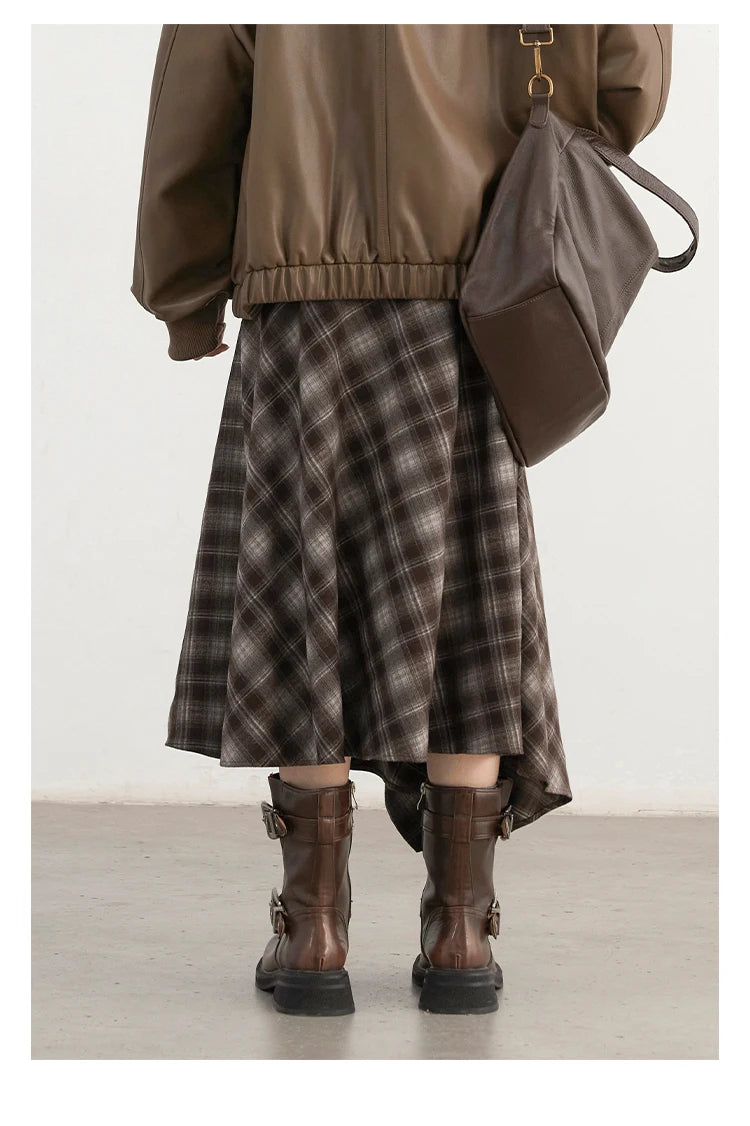 CHIC VEN Women Skirts A Line Retro Loose High Waist Irregular Color Plaid Frosted Half Body Long Ladies Skirt Winter 2025.
