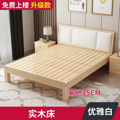 Massivholz Modernes einfaches 1,8 Meter Doppelbett Mietzimmer 1,2 Meter Einzelbett 1,5 Meter einfacher Bettrahmen