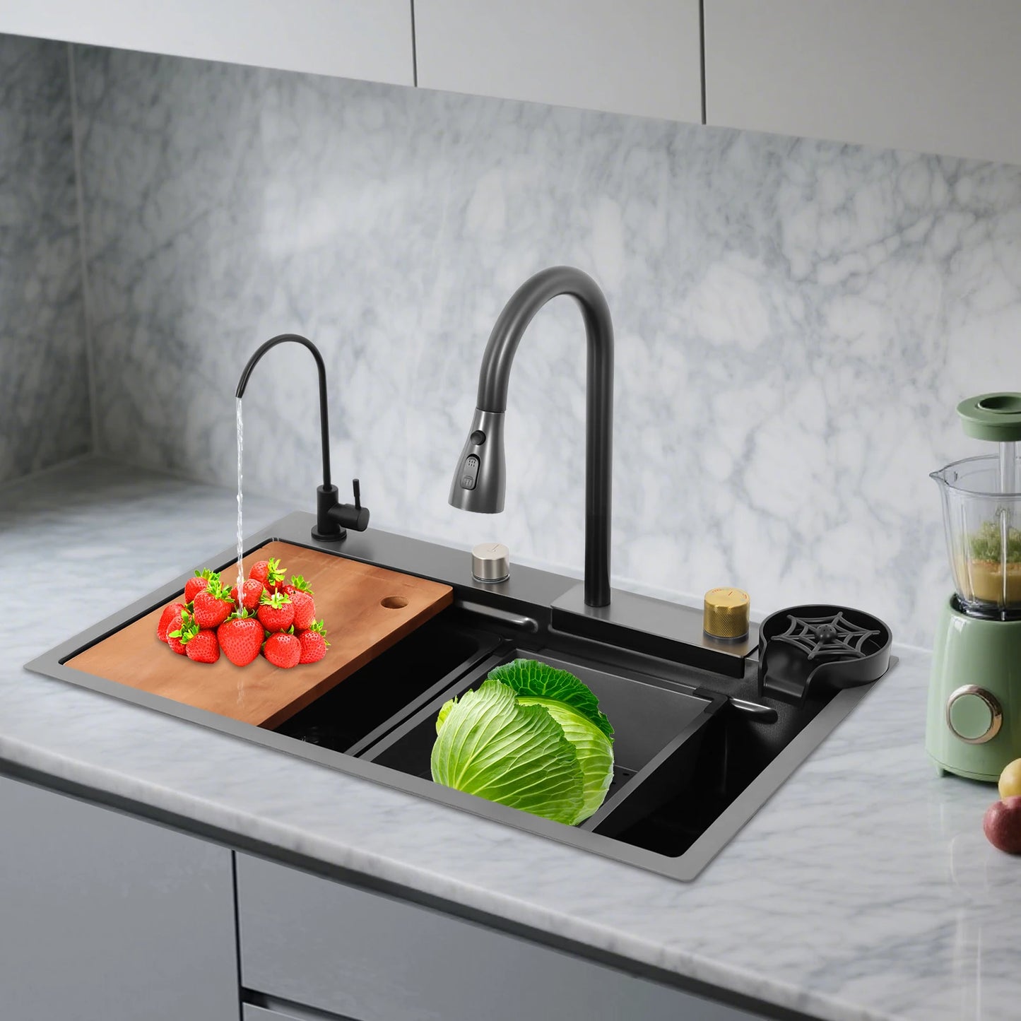 68/75 cm Küchenspüle, Haushaltsspülbecken-Set, Edelstahlspüle, Unterbau-Küchenspüle, rostfrei, großes Fassungsvermögen