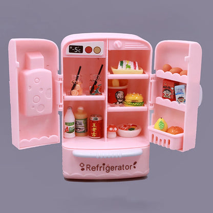 Cute Simulation Microfilm Furniture Double Door Refrigerator 1:12 Dollhouse Kitchen Model Decorations For Girl Birthday Gifts.