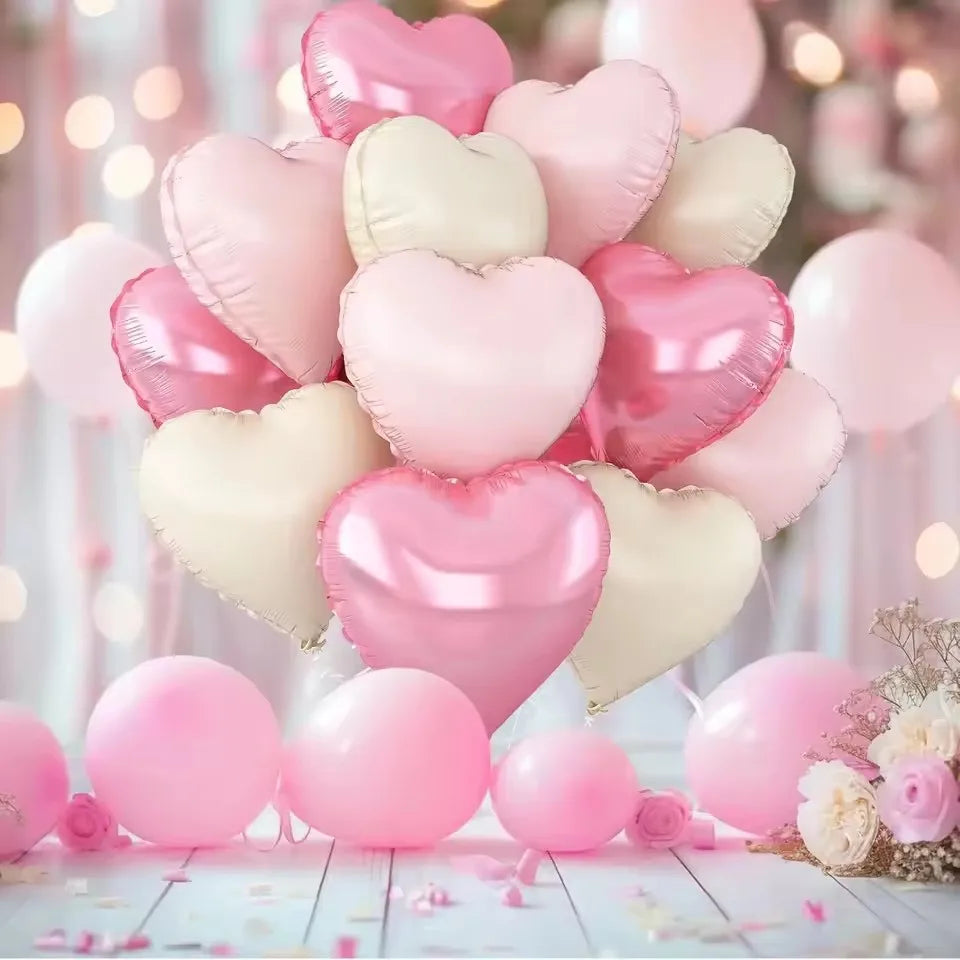 12 Stück babyrosa cremeweiße herzförmige Folienballons 18 Zoll Herzballon für Geburtstag, Jahrestag, Hochzeit, Valentinstag, Party.