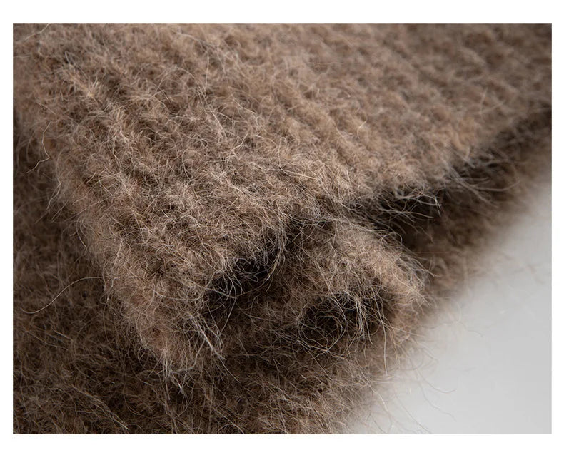 SuyaDream Warm Alpaca Pullovers for Woman, Dropped Sleeved Loose Sweaters, 2025 Fall Winter Top, Camel, Beige