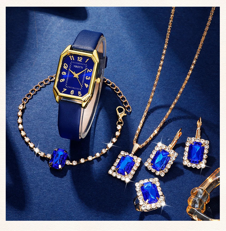 Luxury Fashion Square Women's Watches Brand Ladies Quartz Wristwatch Classic Simple Femme Blue Leather Band Relogio Feminino.