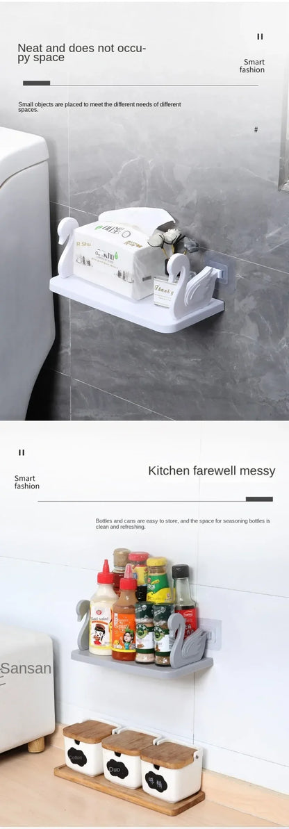 1/2/4PCS Langlebige Schwan Wand Regal Kein Bohren Montiert Küche Bad Organizer Handtuch Rack Platzsparende bad Zubehör