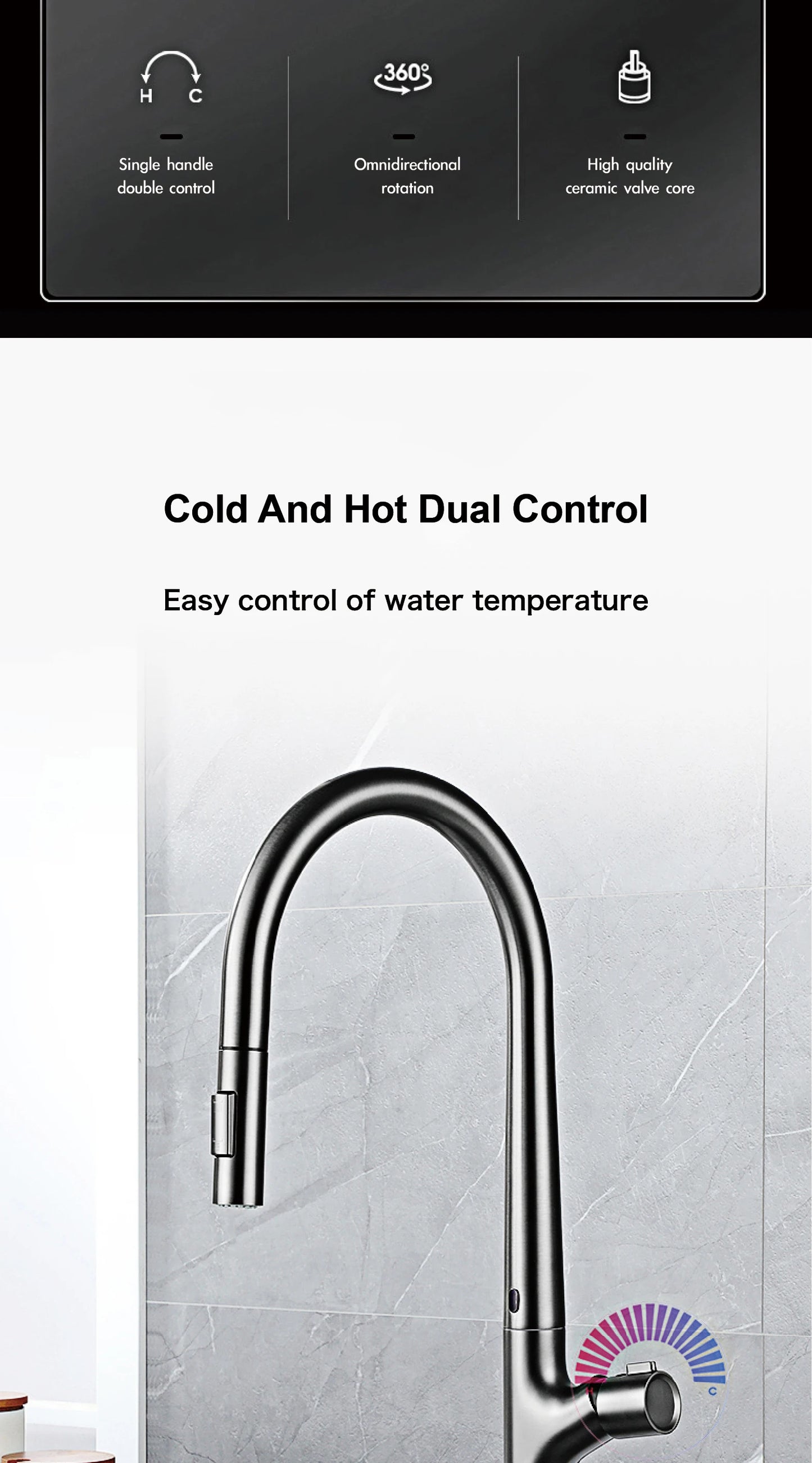 Modern style gun gray pull-out kitchen faucet with 1 handle for hot&cold water intelligent sensing and 2 functions for sink Tap