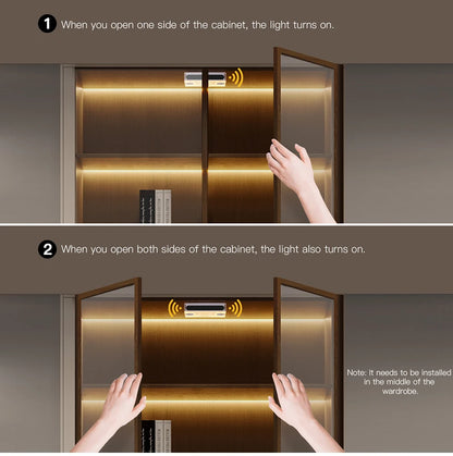 Doppelte Tür Sensor Steuerung COB LED Streifen Lichter Smart Vitrine Kleiderschrank Wein Schrank Integrierte Beleuchtung Näherungssensor Schalter.