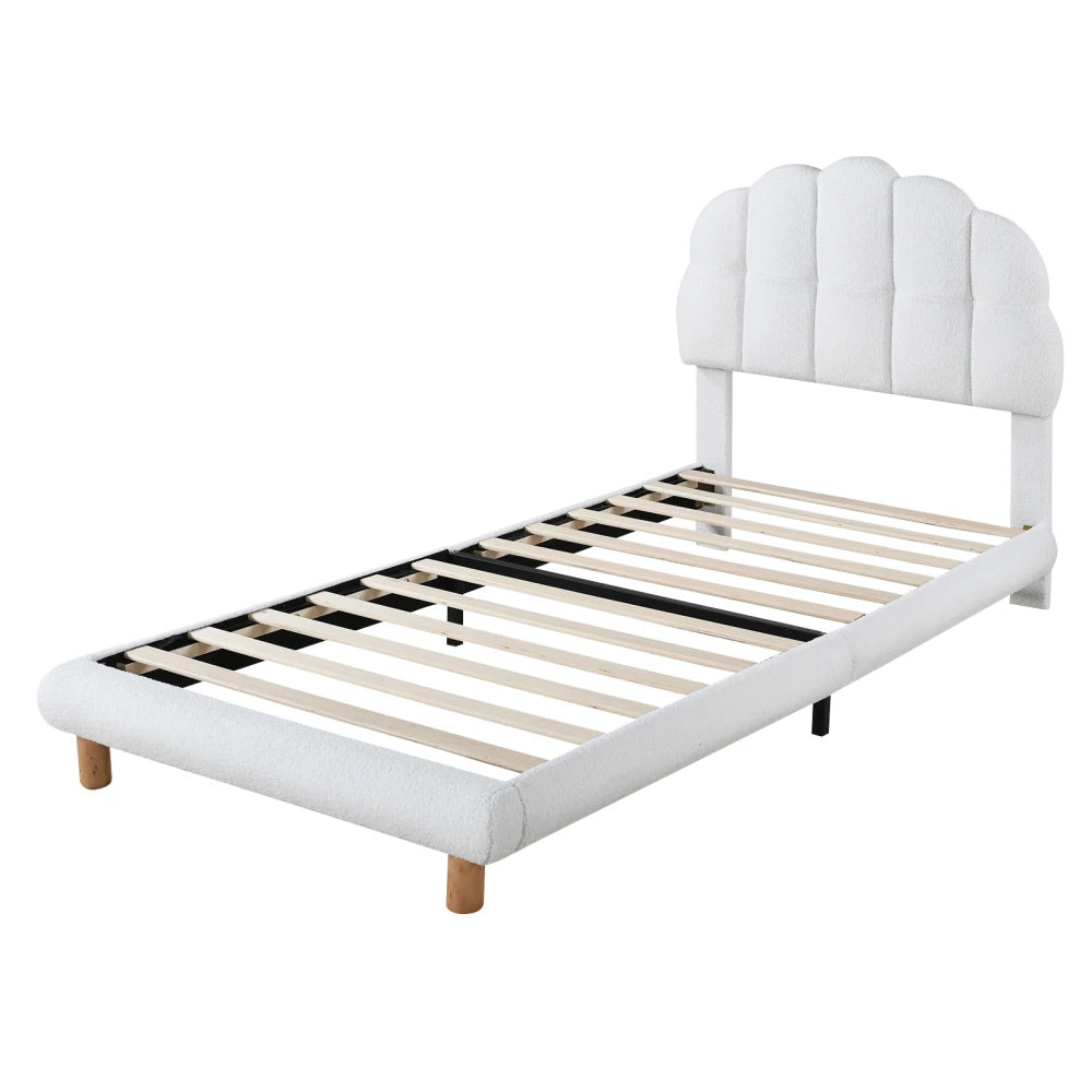 Modernes 90x200cm Einzelbett, Kinderbett, Jugendbett, Polsterbett, Holzgittergrill, Fleeceimitation, Weiß und Rosa