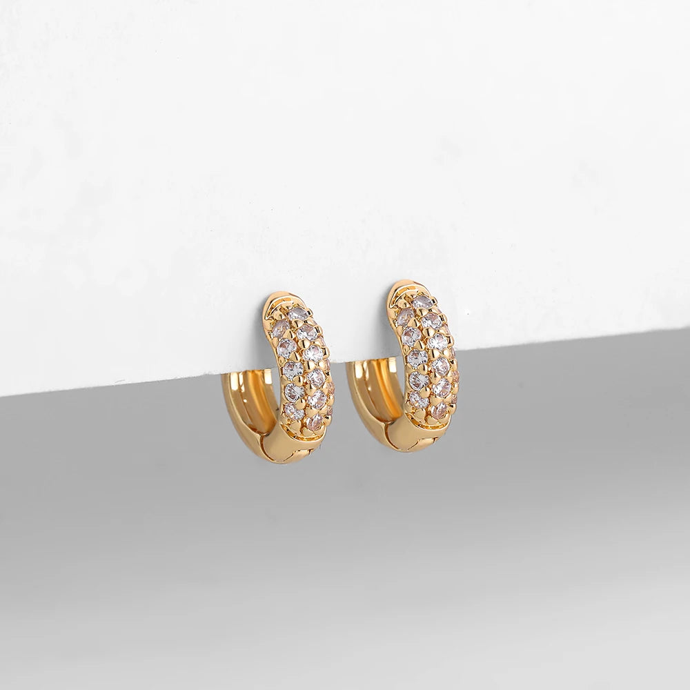 New Gold Plated Huggie Earrings with CZ Zircon Thin Ear Hoops Cartilage Earring for Women Round Minimal Earring Piercing Jewelry.