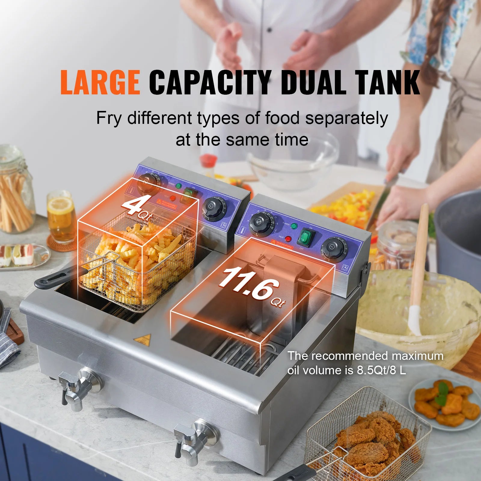 SucceBuy 12L Commercial Electric Deep Fryer w/Dual Tanks 3000W  Stainless Steel Countertop Fryer for Fried Chicken French Fries.