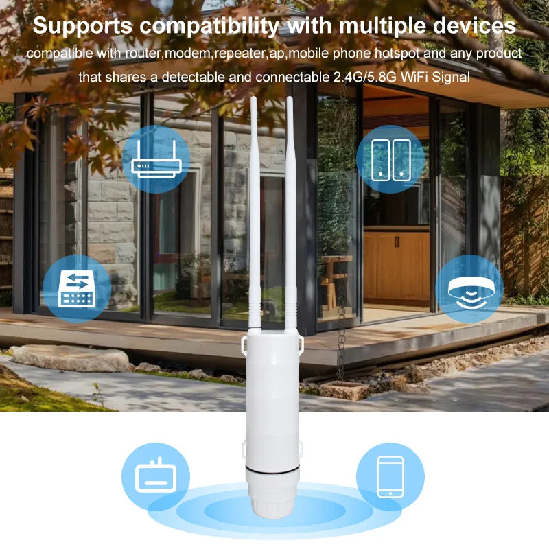 KuWFi AC1200 Outdoor CPE Router 1200Mbps 2.4G 5G Dual Band Wireless Wi-Fi Gigabit RJ45 Port Detachable Antennas 48V POE Repeater.