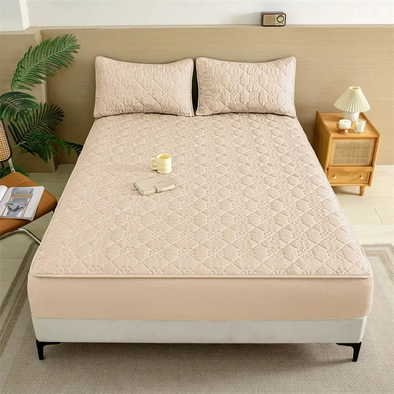 Flower Pattern Adjustable Fitted Sheet Quilted Cotton Fabric Mattress Protector With Elastic Band 90/120/150/180 Solid Color Bed