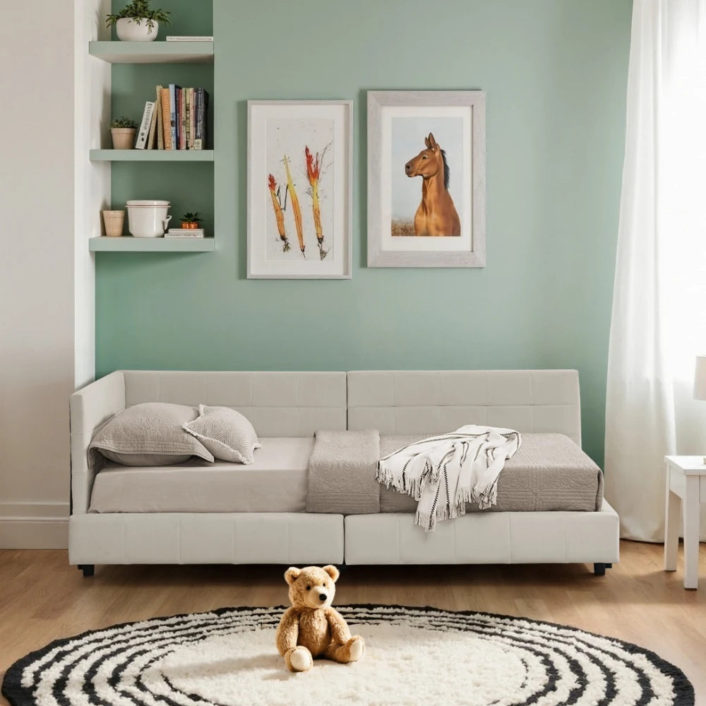 Modernes Einzelbett 90*200 cm, hautfreundliches Samtdesign, Babybett mit hoher Rückenlehne, Beige und Dunkelgrau (ohne Matratze)