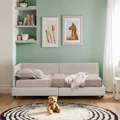 Modernes Einzelbett 90*200 cm, hautfreundliches Samtdesign, Babybett mit hoher Rückenlehne, Beige und Dunkelgrau (ohne Matratze)