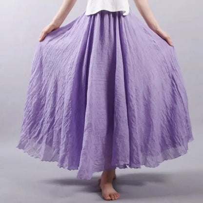 Frauen Elegante Hohe Taille Leinen Maxi Rock 2023 Sommer Damen Casual Elastische Taille 2 Schichten Röcke saia feminina 20 Farben SK53