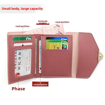 Korean version women wallet short heart-shaped three fold women's wallet multi card slot card bag zero wallet  purses for women.