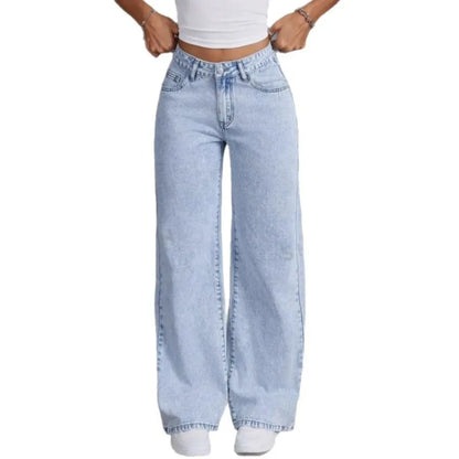 Jean Straight Pants Women Denim Washed Jeans Full Length Mom Embroidery Pockets Loose High Waist Vintage Zipper Fly Spliced.
