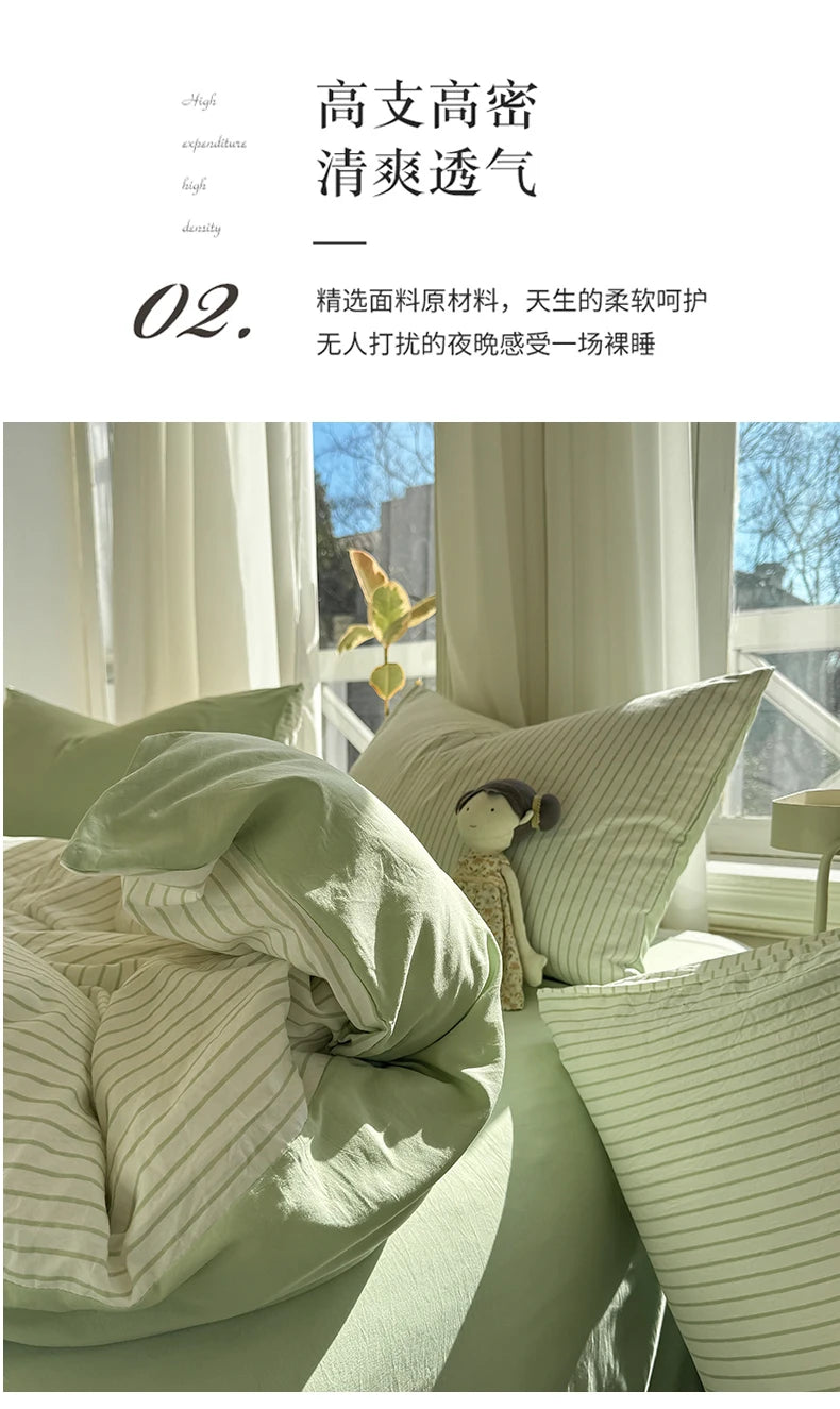 Washed Cotton Duvet Cover Set Quilt Set Ins Nordic Minimalist Style Grey Strip Bed Set Home Textile Bedding Set Bed Sheets 2025.