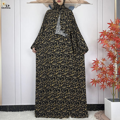 New Muslim Long Sleeved Cotton For Women Ramadan Prayer Turkey Middle East Femme Robe Floral Loose African Abaya Dress Scarfs
