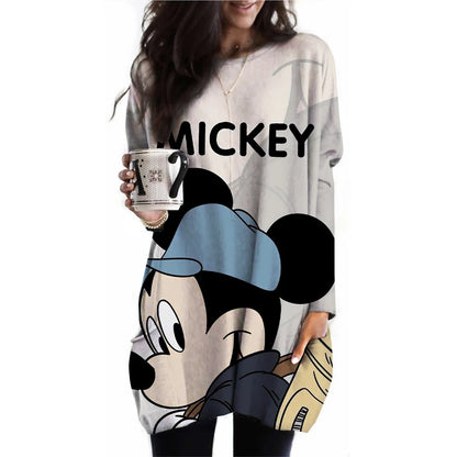 Frauen Frühling und Herbst Neue S-3XL Große T-shirt Einfarbig Lange Hülse Lose Disney der Mickey Maus Casual Harajuku Taille t-sh