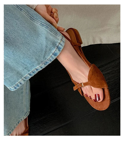 Vintage Line with Flat Sandals Design Sense Open Toe Slippers Casual Holiday Beach Shoes Light Single Shoes  Luxury Sandals.