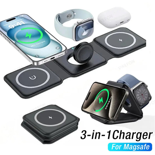 Foldable 3-in-1 Wireless Charger Dock For iPhone 16 15 14 13 12 Pro Max Apple Watch 10/9/8/7/6/5 AirPods Pro Fast Charging Pad.