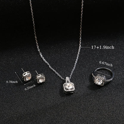 3Pcs/set Fashion Square Zircon Necklace Earrings Ring For Women Luxury Wedding Engagement Jewelry Shining Party Jewelry Gifts.