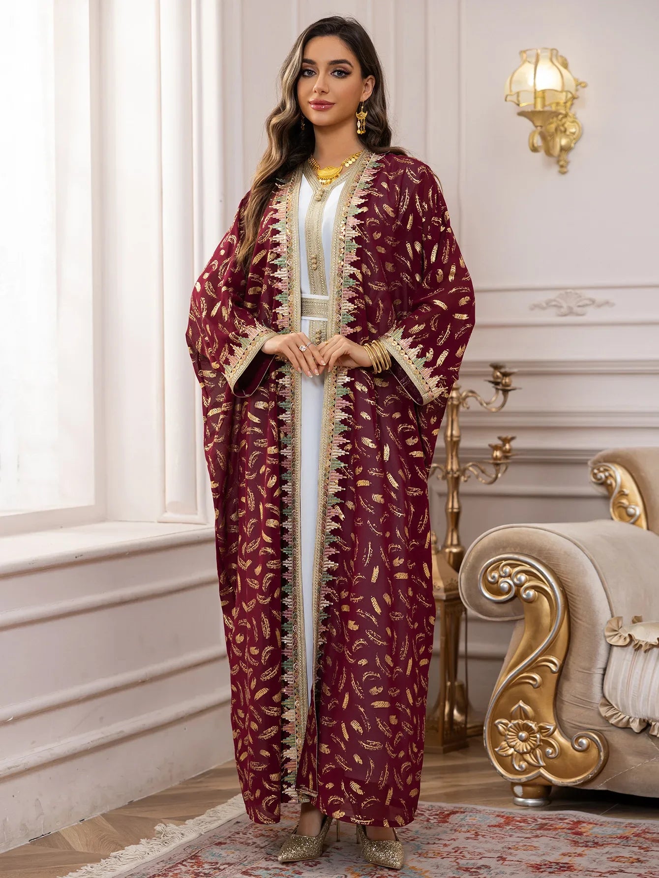 Muslim Abaya 3 Piece Set Women Party Dresses Cardigan Robe Sashes Suit Bronzing Jalabiya Ramadan Morocco Dubai Kaftan Vestidos