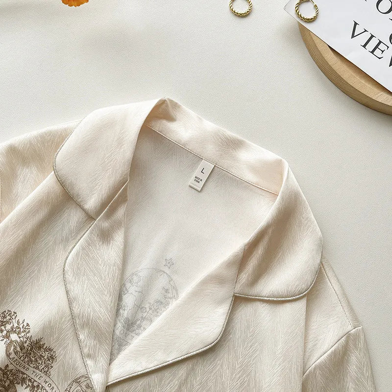 2024 New Sexy Butterfly Ice Silk Pajamas For Women Spring Long Sleeved Set Sleepwear.